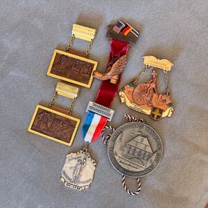 Vintage lot of 6 International Walking Biking Ribbon Medals Germany France Metal